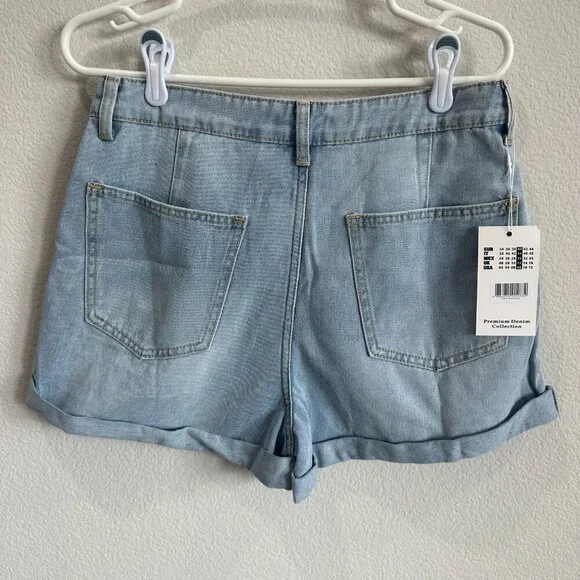 Berthie Light Blue Rolled Denim Jean High Rise "Jonas" Shorts - Picture 3 of 6